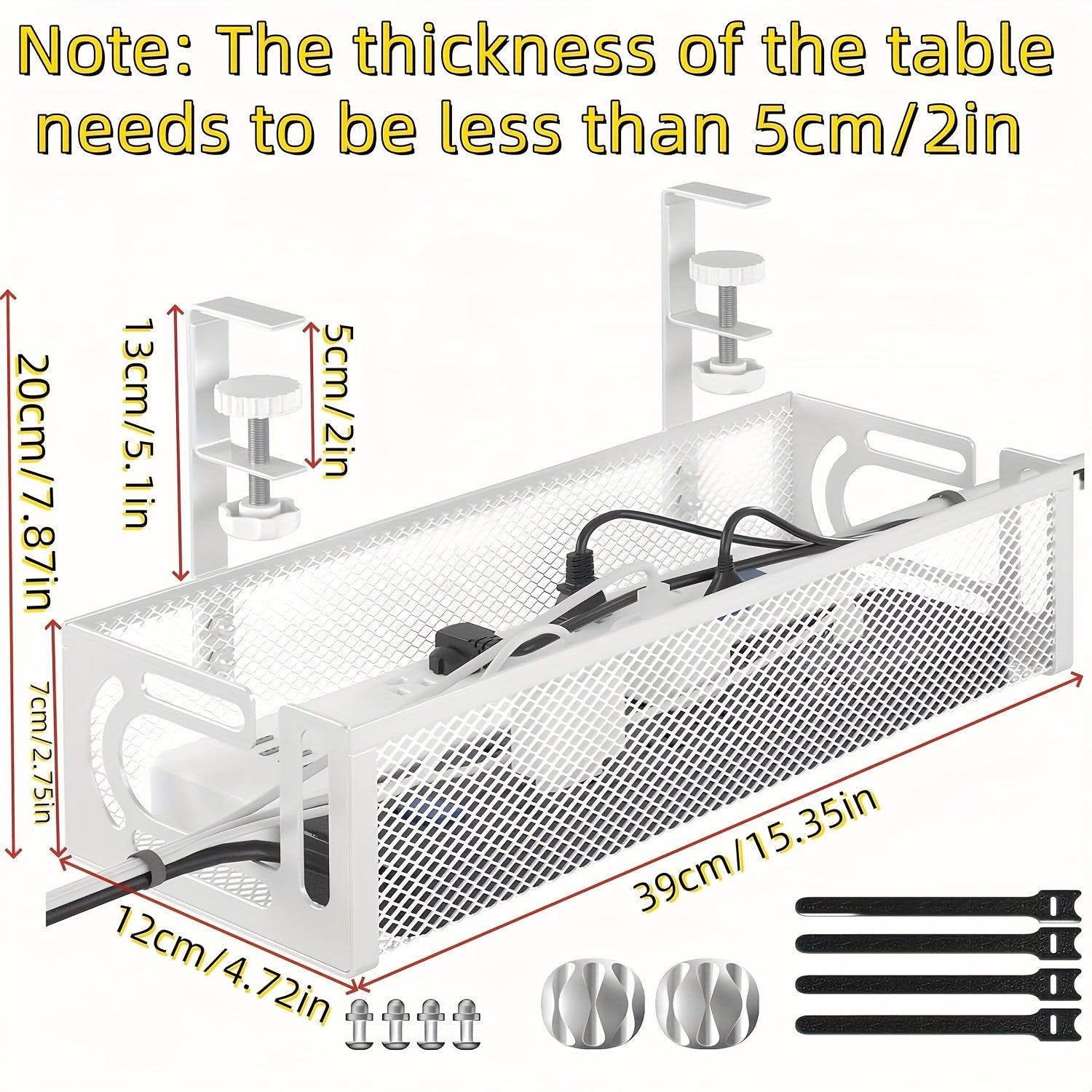 CableSafe XL – Untertisch-Kabelkanal aus Karbonstahl (Gitter-Design)