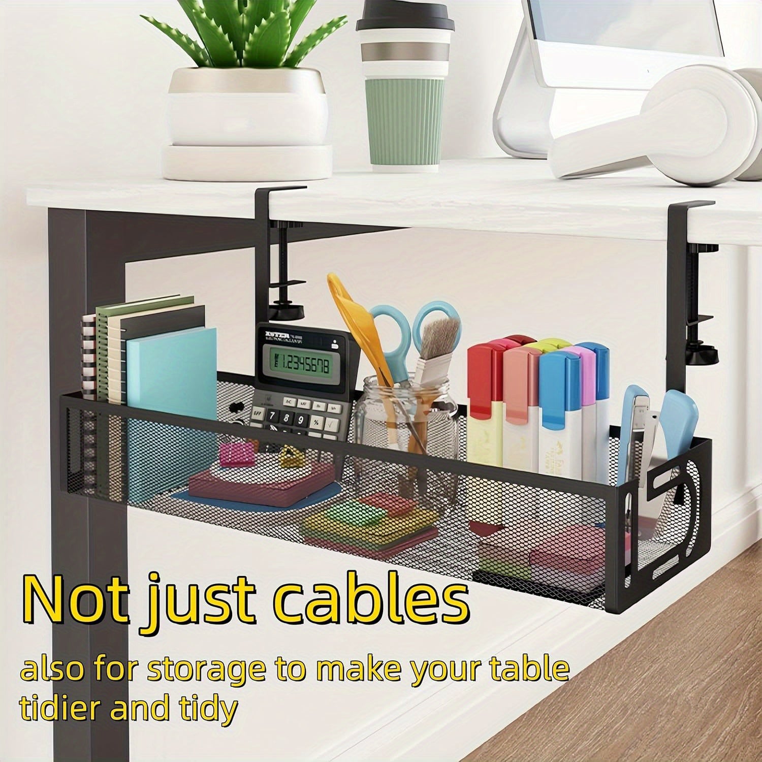 CableSafe XL – Untertisch-Kabelkanal aus Karbonstahl (Gitter-Design)