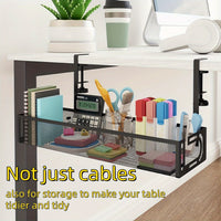 CableSafe XL – Untertisch-Kabelkanal aus Karbonstahl (Gitter-Design)
