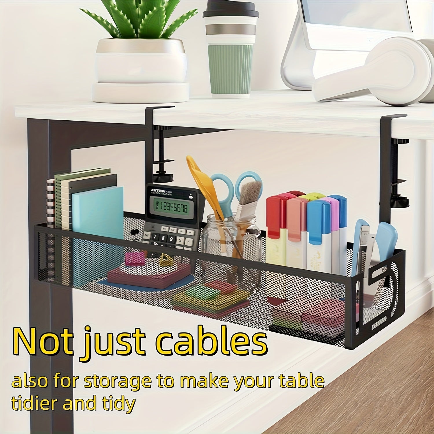 CableSafe XL – Untertisch-Kabelkanal aus Karbonstahl (Gitter-Design)